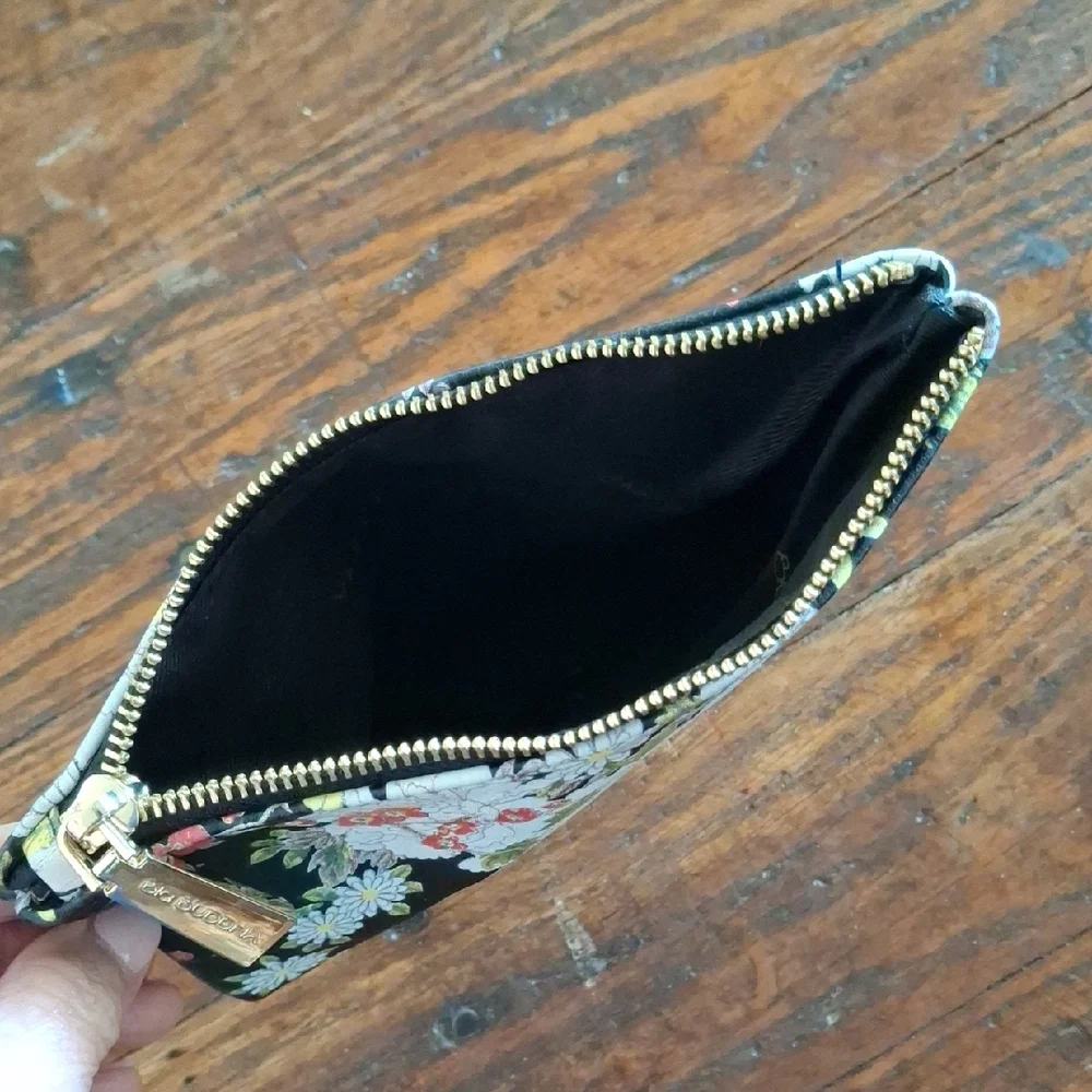 Big Buddha Black Floral Zip Cosmetic Bag with Gold Zip Pull